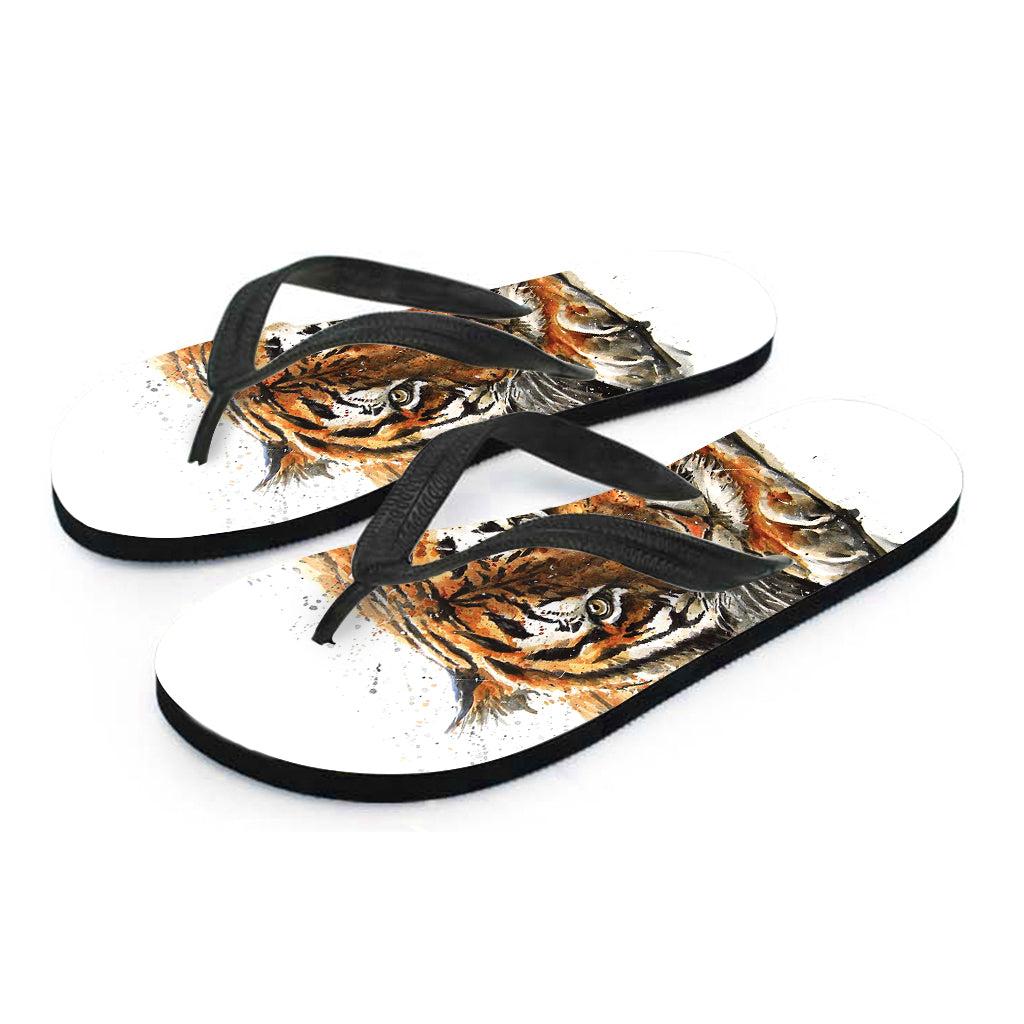 Watercolor Tiger Print Flip Flops