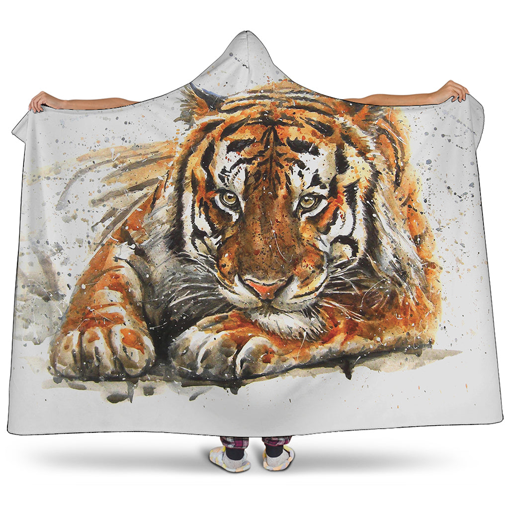 Watercolor Tiger Print Hooded Blanket