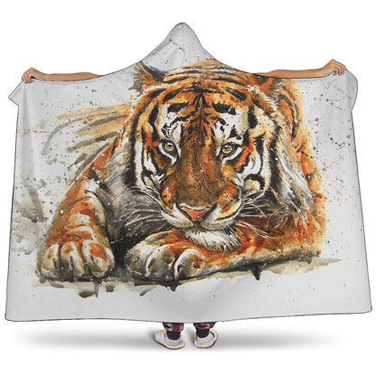 Watercolor Tiger Print Hooded Blanket