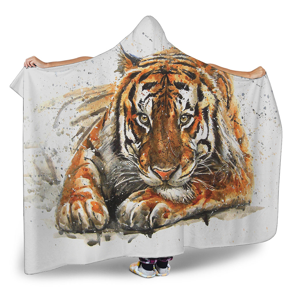 Watercolor Tiger Print Hooded Blanket