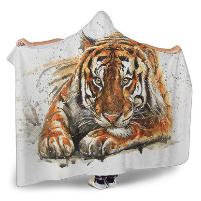 Watercolor Tiger Print Hooded Blanket