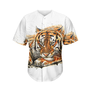 Watercolor Tiger Print Men's Baseball Jersey
