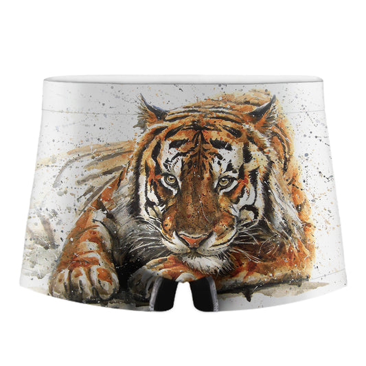 Watercolor Tiger Print Men's Boxer Briefs