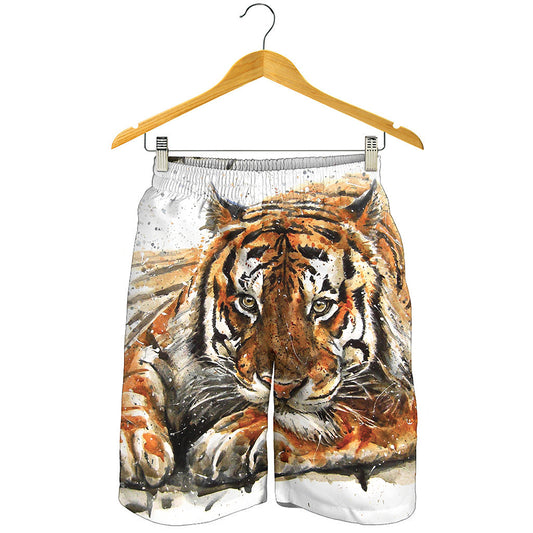 Watercolor Tiger Print Men's Shorts