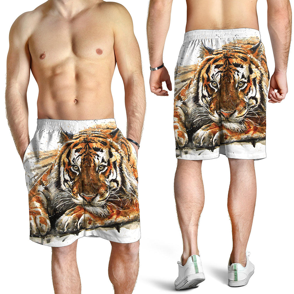 Watercolor Tiger Print Men's Shorts