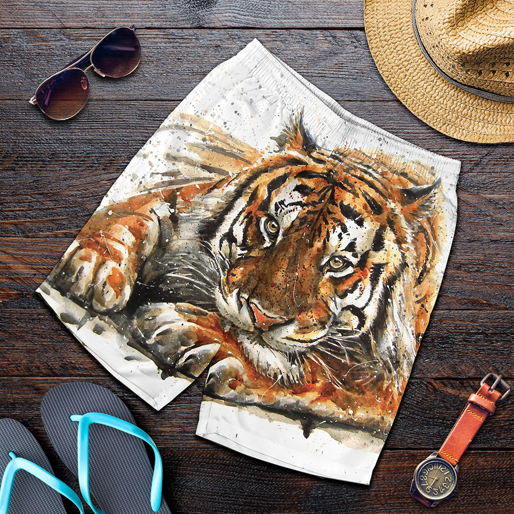 Watercolor Tiger Print Men's Shorts