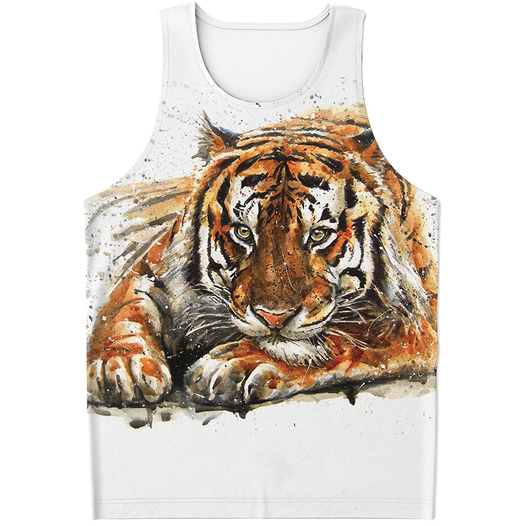 Watercolor Tiger Print Men's Tank Top