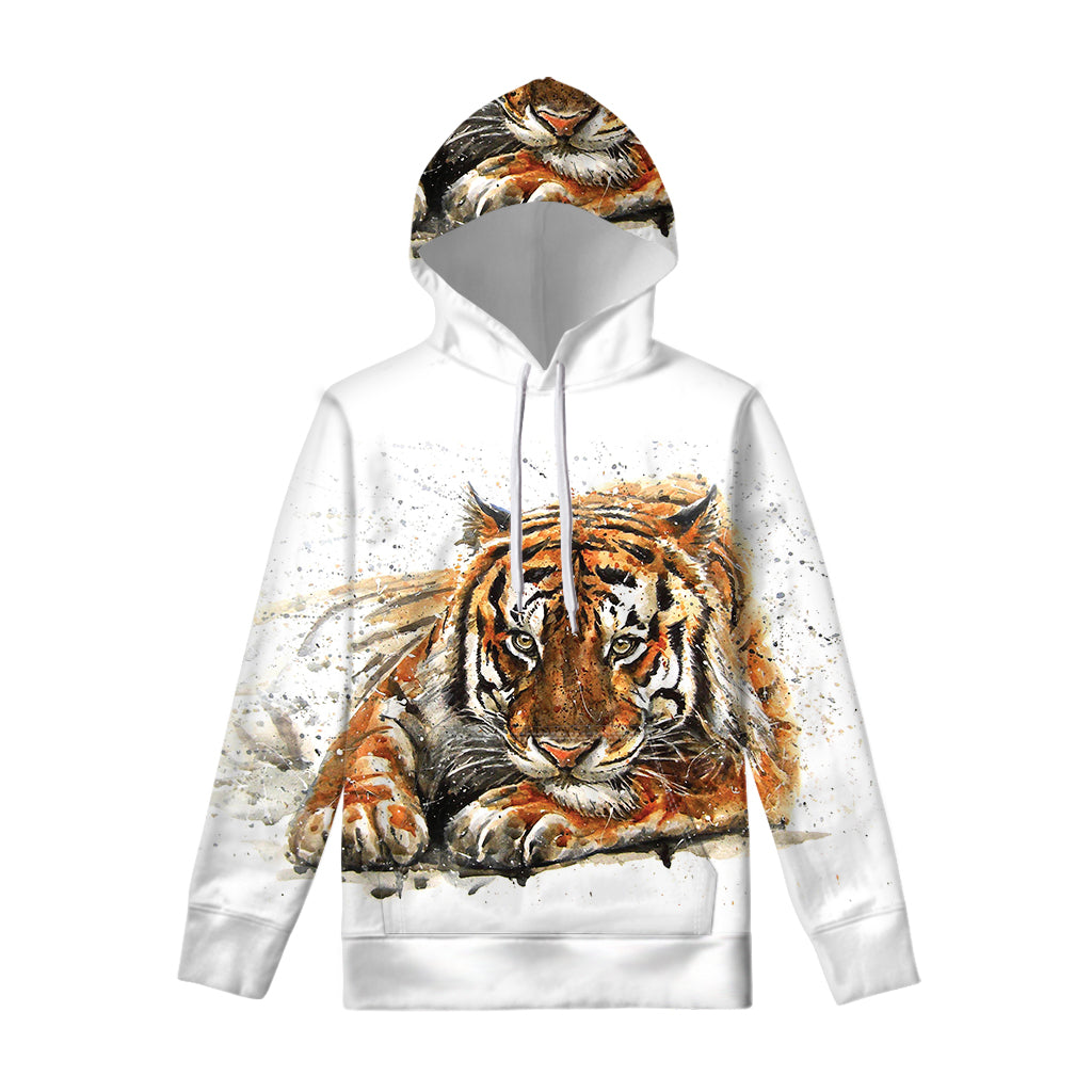 Watercolor Tiger Print Pullover Hoodie