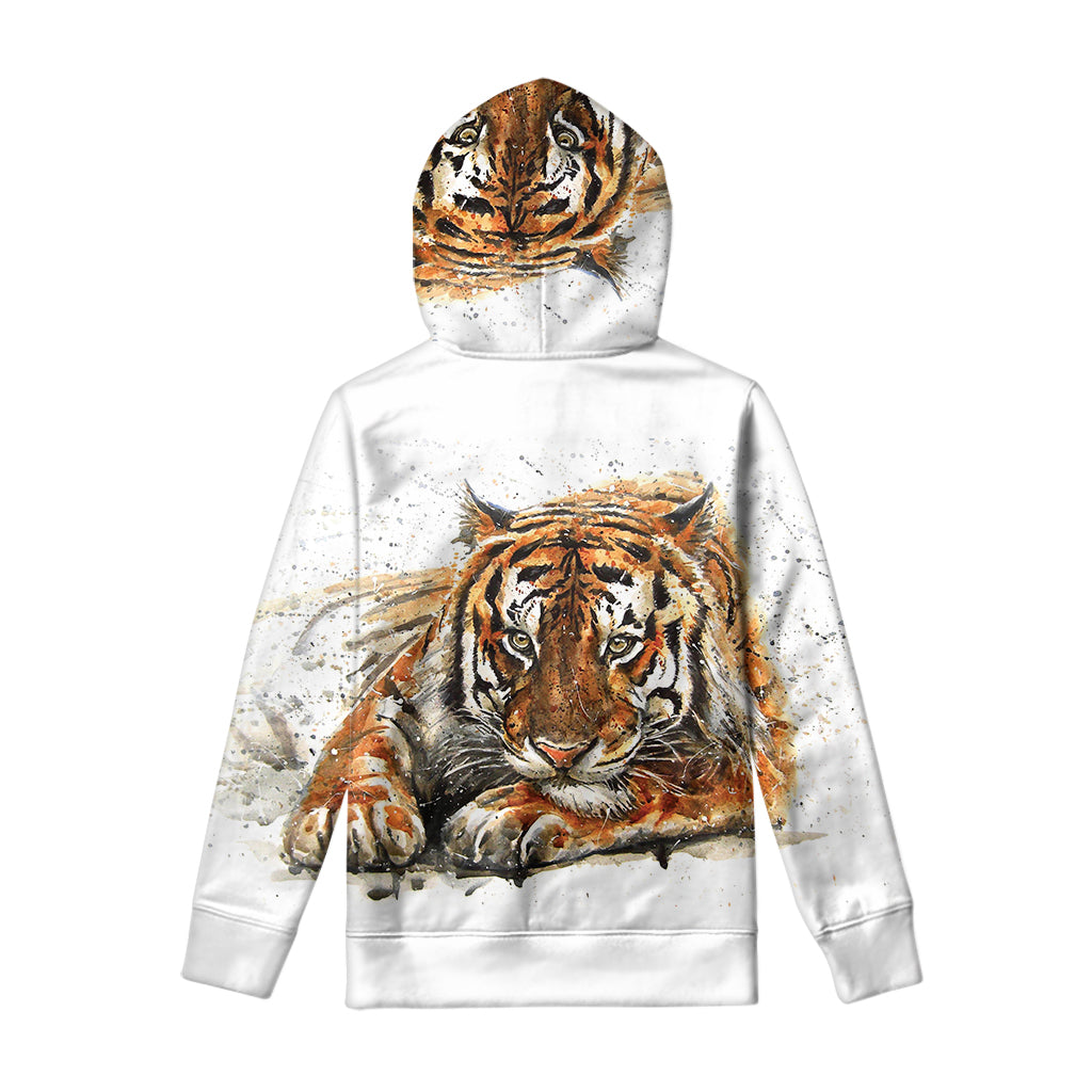 Watercolor Tiger Print Pullover Hoodie