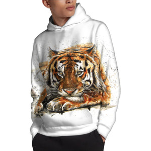 Watercolor Tiger Print Pullover Hoodie
