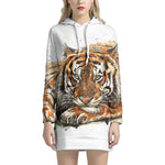 Watercolor Tiger Print Pullover Hoodie Dress