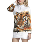 Watercolor Tiger Print Pullover Hoodie Dress