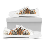 Watercolor Tiger Print White Low Top Shoes