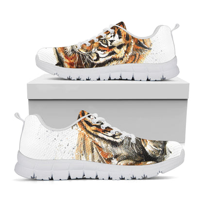 Watercolor Tiger Print White Sneakers