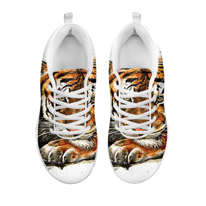 Watercolor Tiger Print White Sneakers