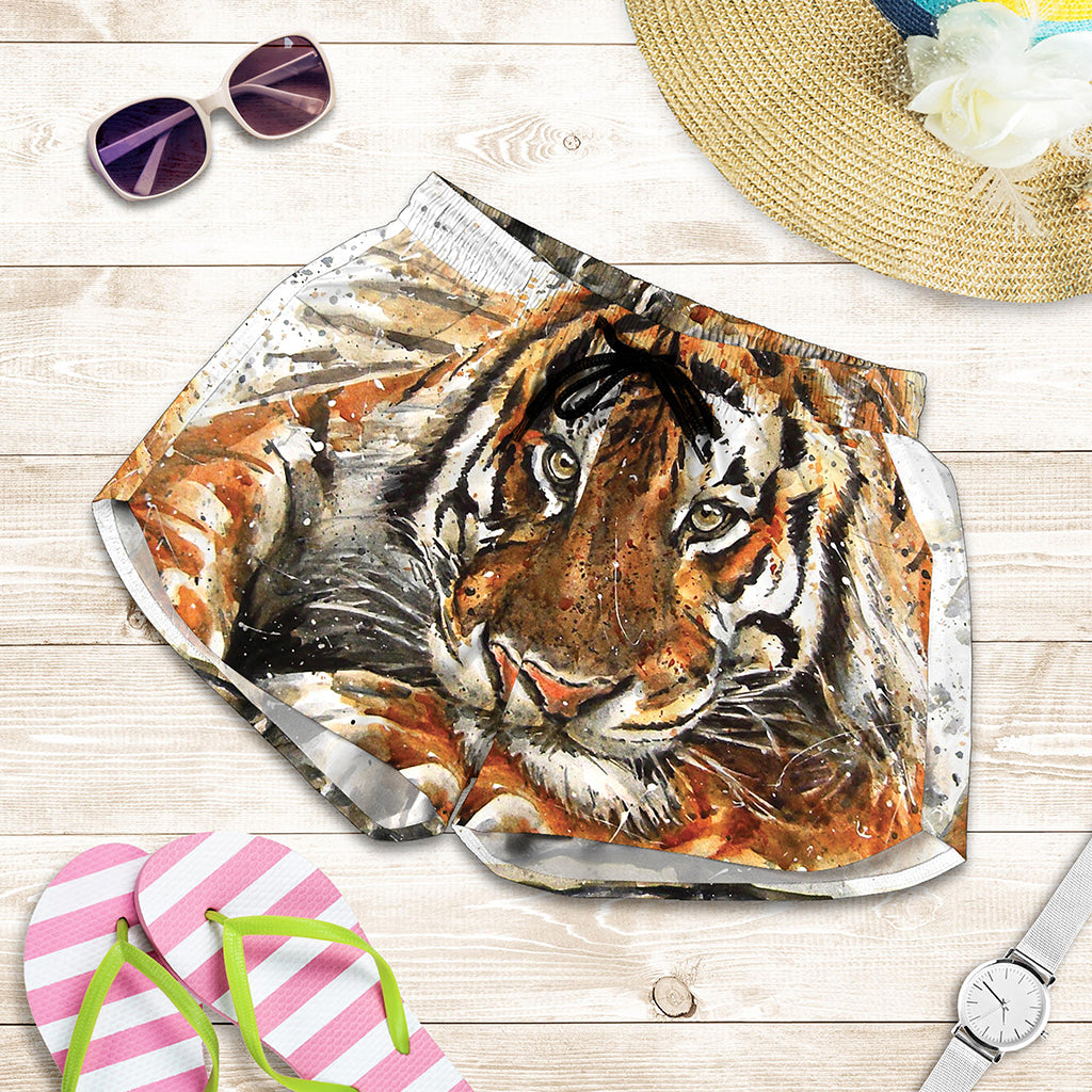 Watercolor Tiger Print Women's Shorts