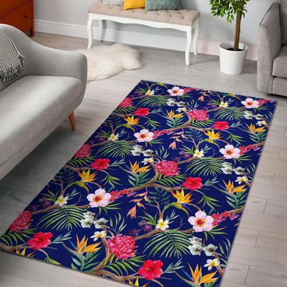 Watercolor Tropical Flower Pattern Print Area Rug GearFrost