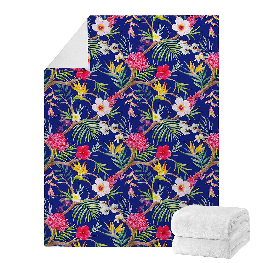 Watercolor Tropical Flower Pattern Print Blanket