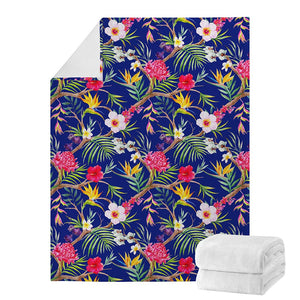 Watercolor Tropical Flower Pattern Print Blanket