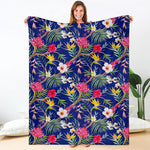Watercolor Tropical Flower Pattern Print Blanket