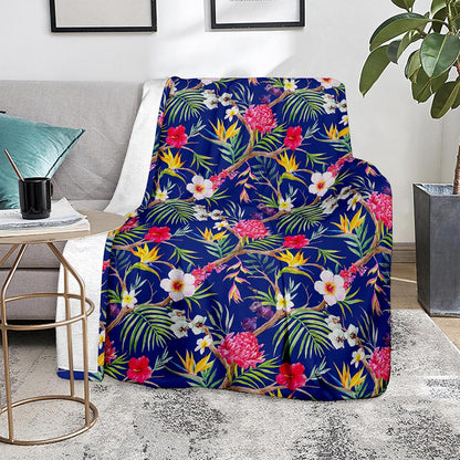 Watercolor Tropical Flower Pattern Print Blanket