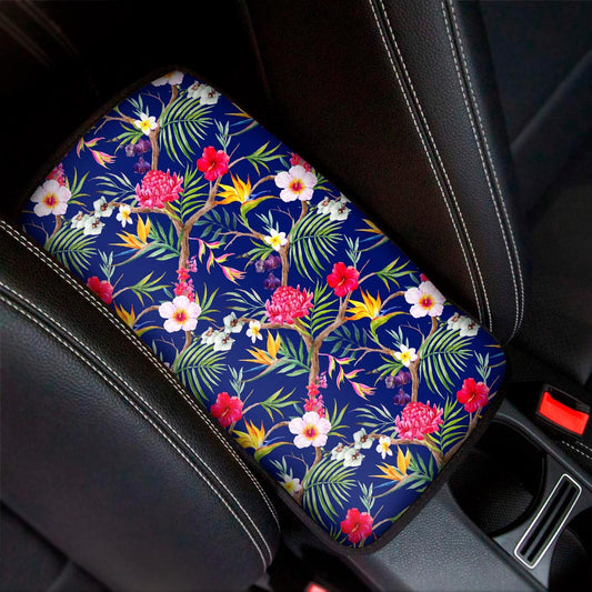 Watercolor Tropical Flower Pattern Print Car Center Console Cover