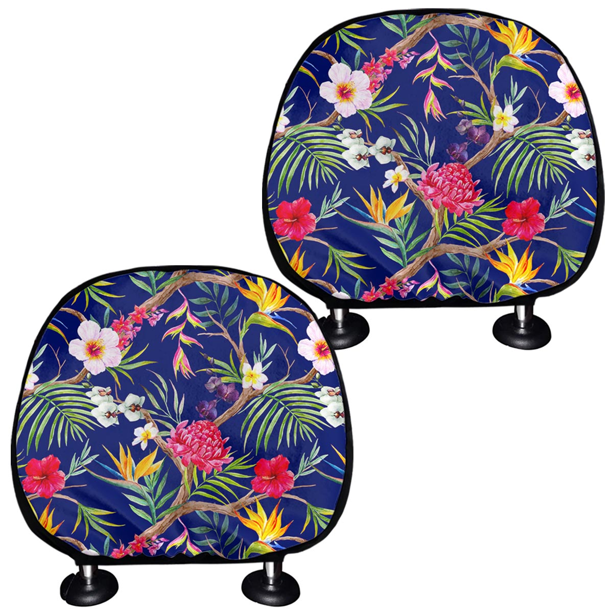 Watercolor Tropical Flower Pattern Print Car Headrest Covers