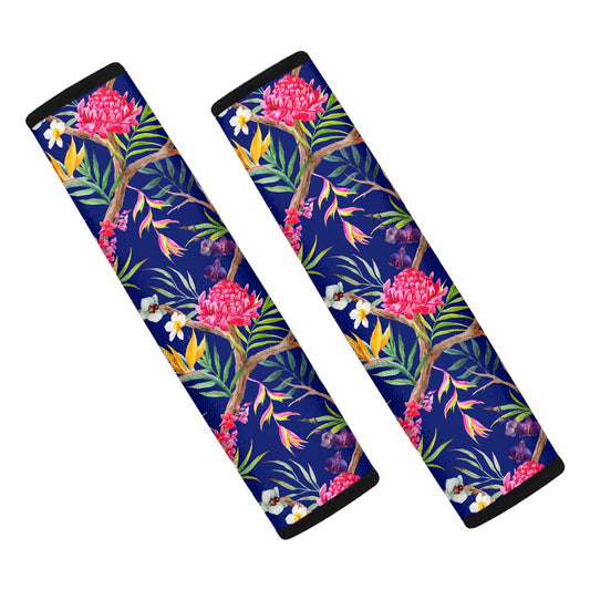 Watercolor Tropical Flower Pattern Print Car Seat Belt Covers