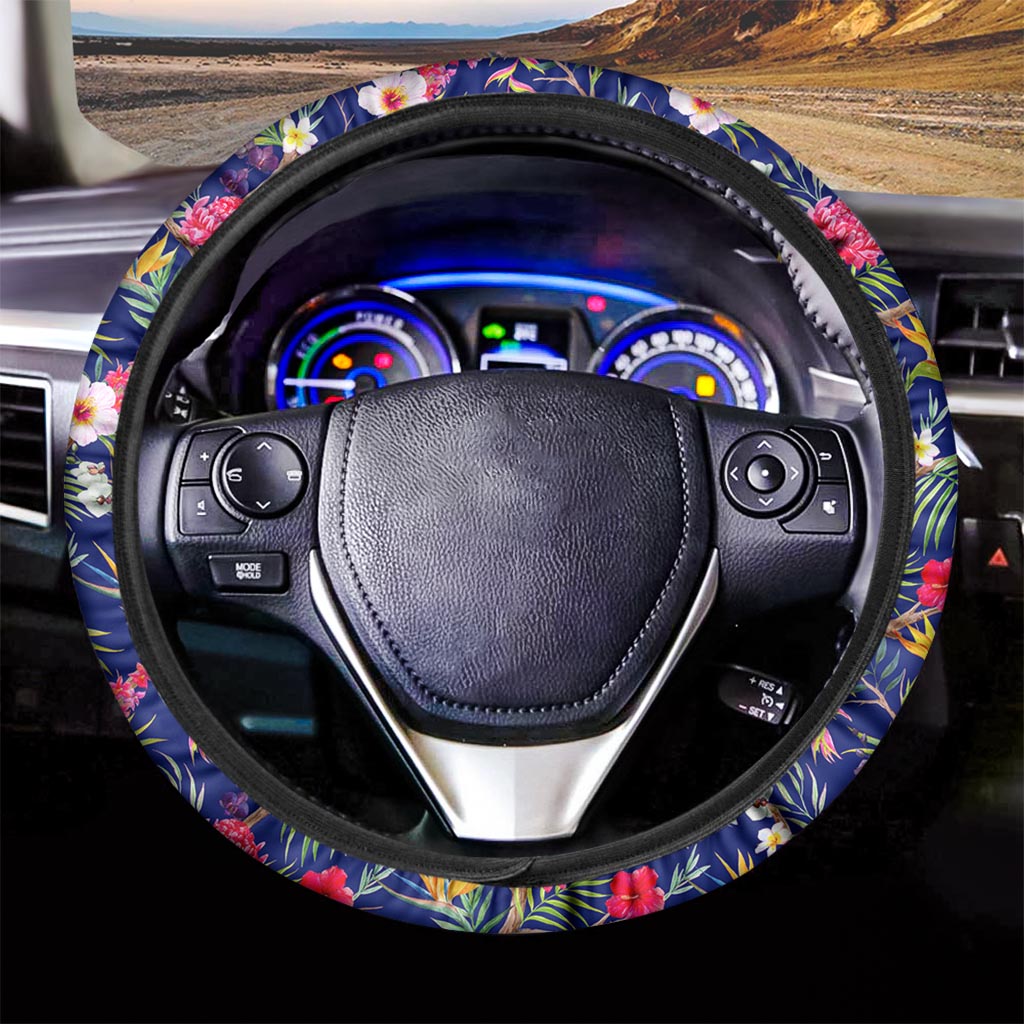 Watercolor Tropical Flower Pattern Print Car Steering Wheel Cover