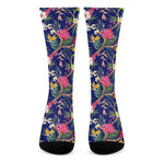 Watercolor Tropical Flower Pattern Print Crew Socks