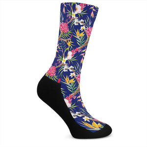 Watercolor Tropical Flower Pattern Print Crew Socks
