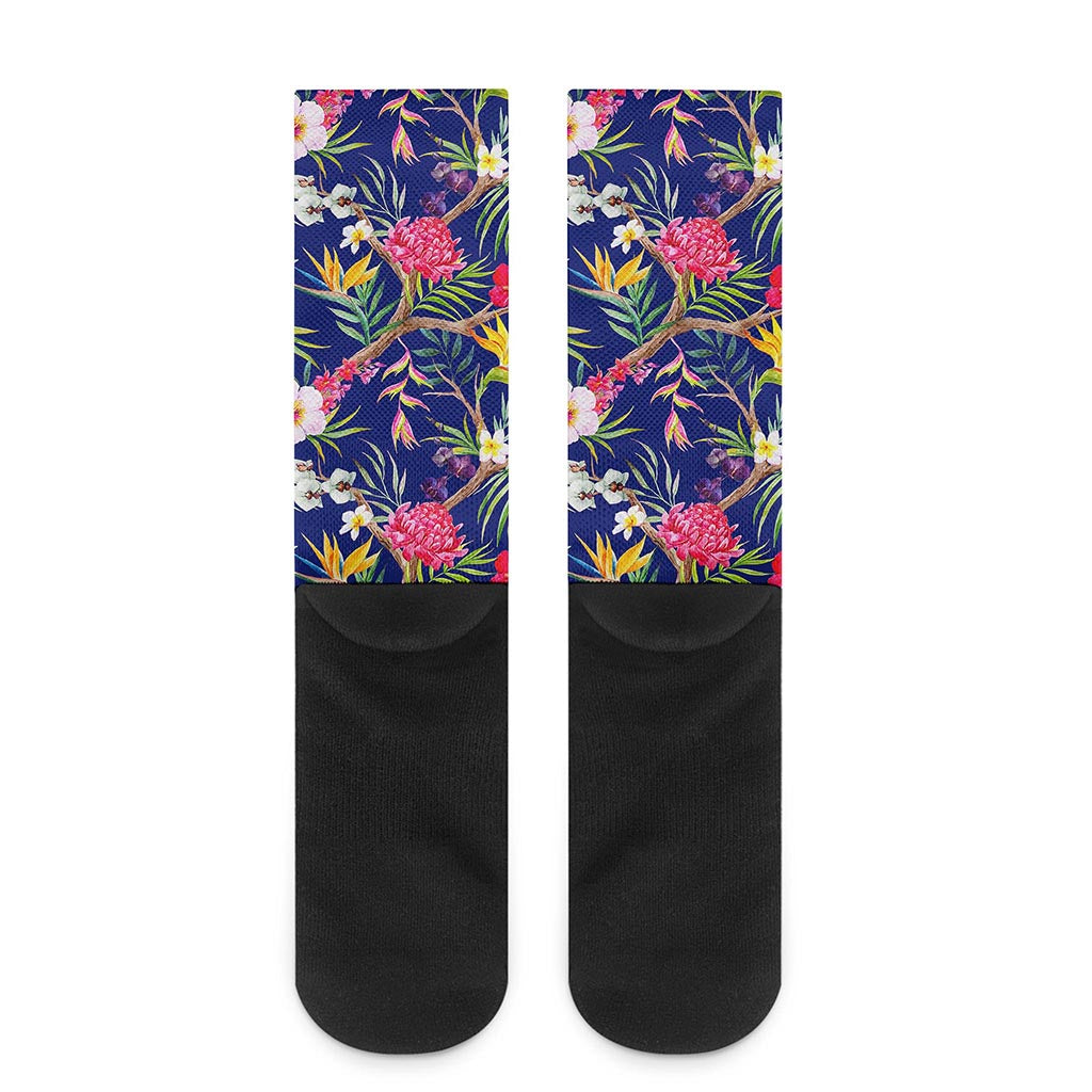 Watercolor Tropical Flower Pattern Print Crew Socks