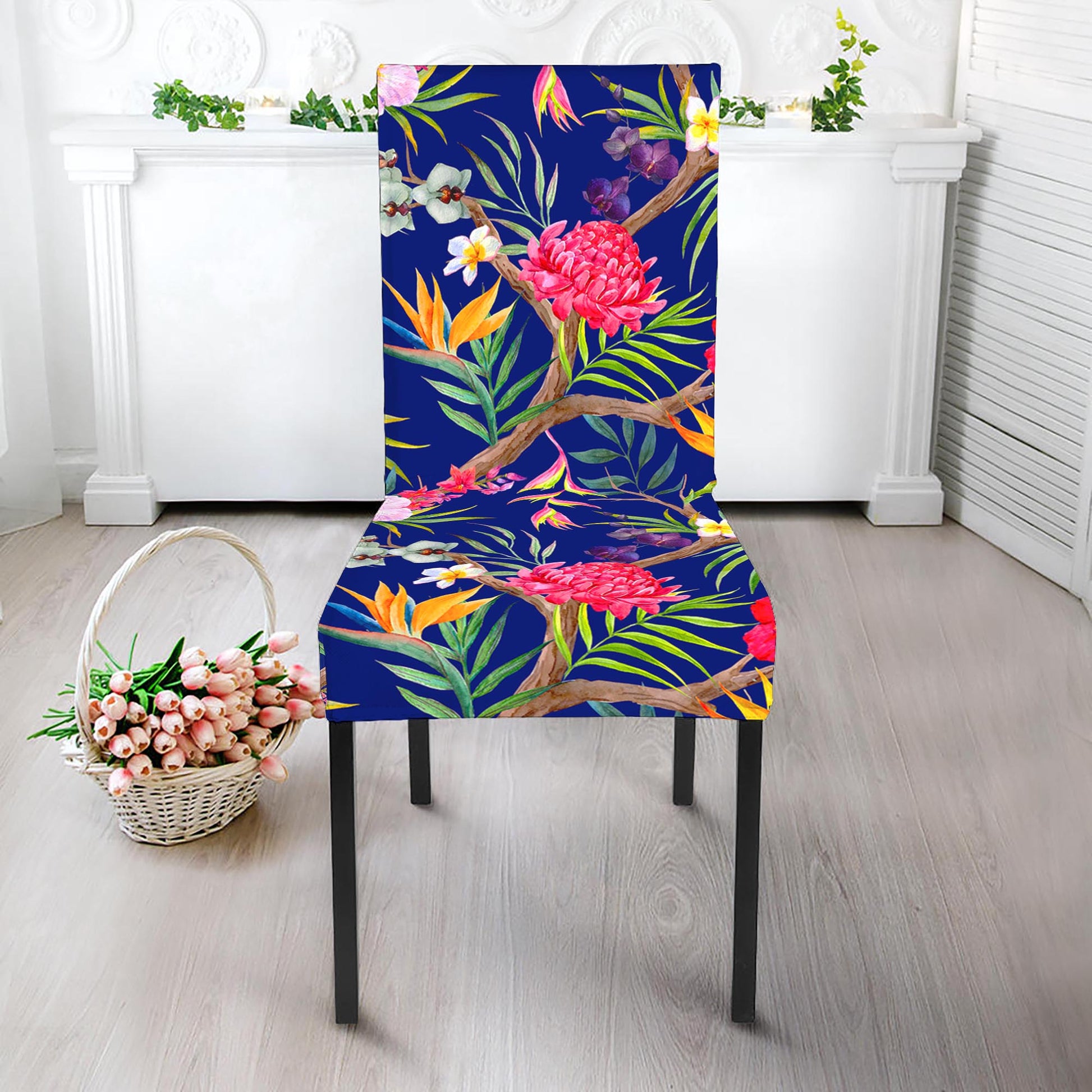 Watercolor Tropical Flower Pattern Print Dining Chair Slipcover