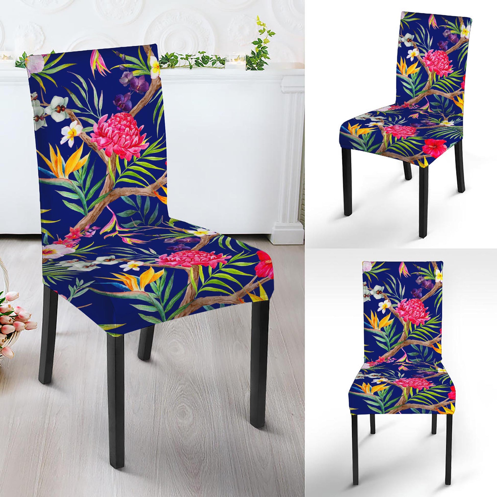 Watercolor Tropical Flower Pattern Print Dining Chair Slipcover