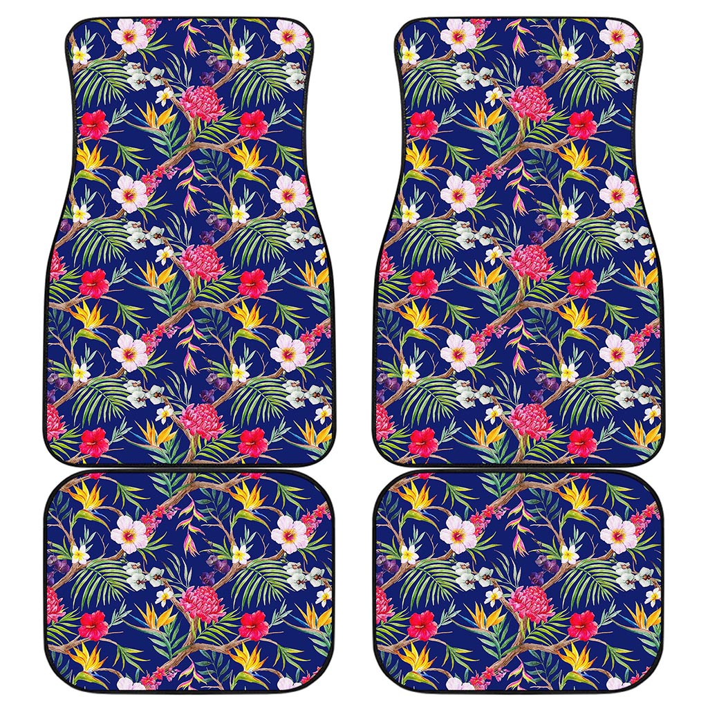 Watercolor Tropical Flower Pattern Print Front and Back Car Floor Mats