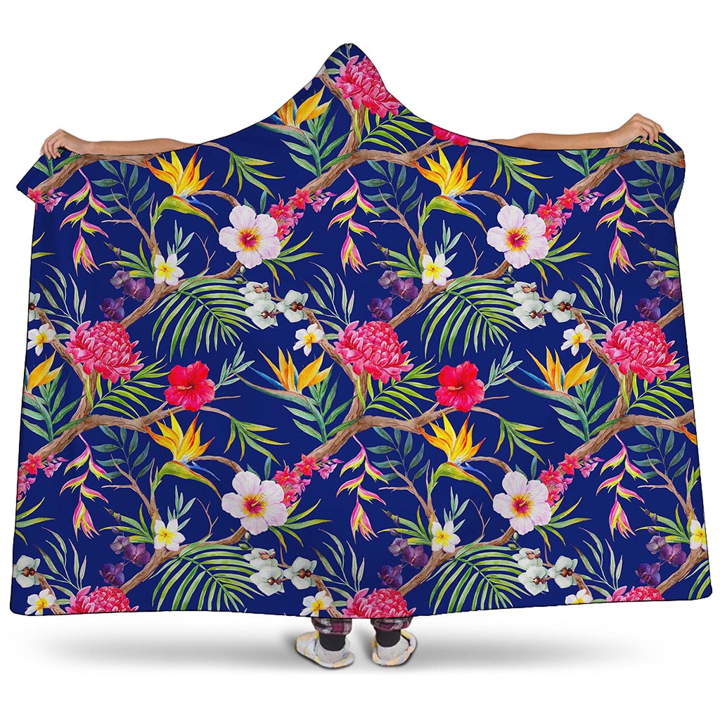 Watercolor Tropical Flower Pattern Print Hooded Blanket