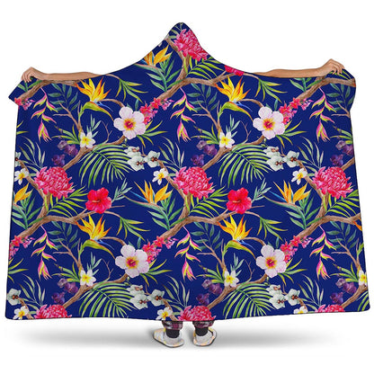 Watercolor Tropical Flower Pattern Print Hooded Blanket