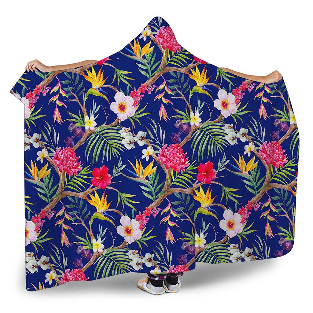 Watercolor Tropical Flower Pattern Print Hooded Blanket
