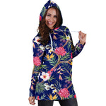 Watercolor Tropical Flower Pattern Print Hoodie Dress GearFrost