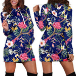 Watercolor Tropical Flower Pattern Print Hoodie Dress GearFrost