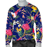 Watercolor Tropical Flower Pattern Print Men's Crewneck Sweatshirt GearFrost