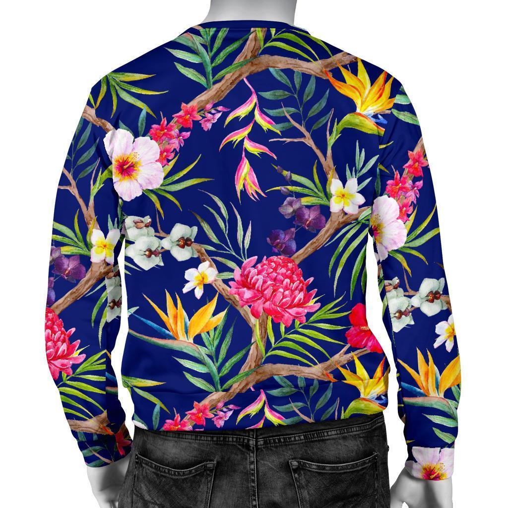 Watercolor Tropical Flower Pattern Print Men's Crewneck Sweatshirt GearFrost