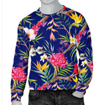 Watercolor Tropical Flower Pattern Print Men's Crewneck Sweatshirt GearFrost