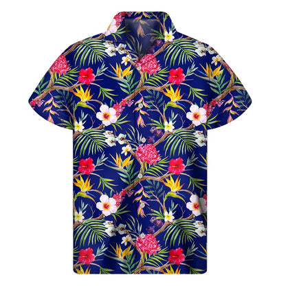 Watercolor Tropical Flower Pattern Print Men's Short Sleeve Shirt
