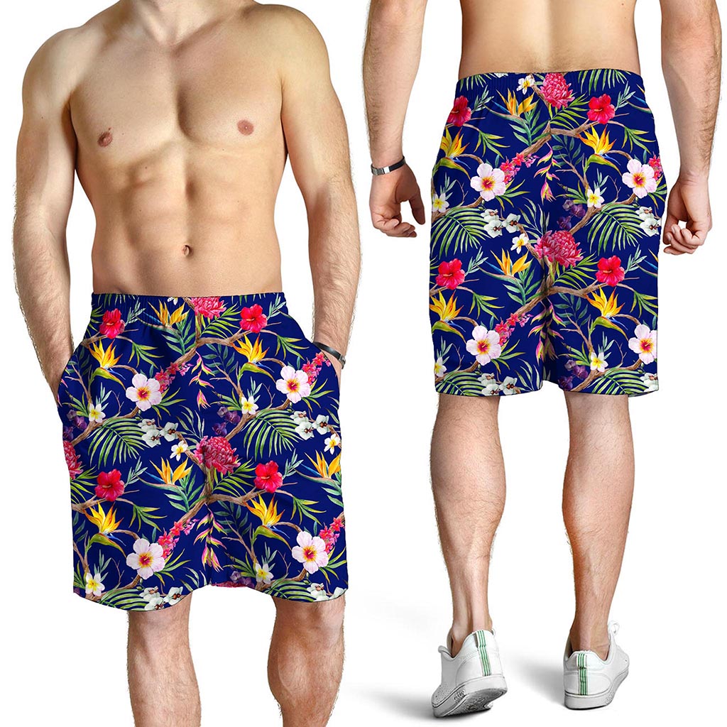 Watercolor Tropical Flower Pattern Print Men's Shorts