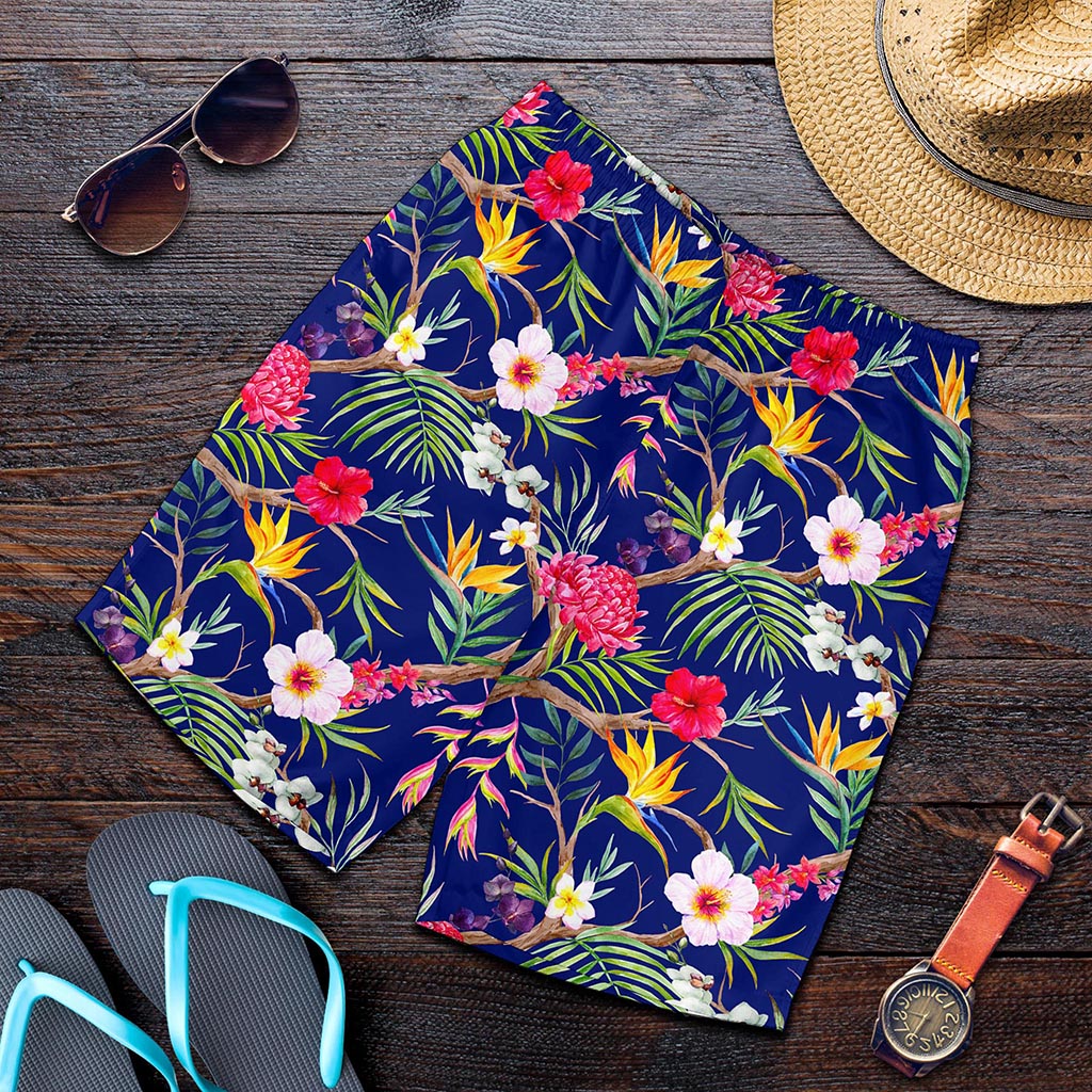 Watercolor Tropical Flower Pattern Print Men's Shorts