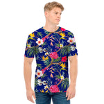 Watercolor Tropical Flower Pattern Print Men's T-Shirt