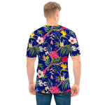 Watercolor Tropical Flower Pattern Print Men's T-Shirt