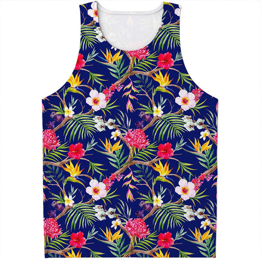 Watercolor Tropical Flower Pattern Print Men's Tank Top