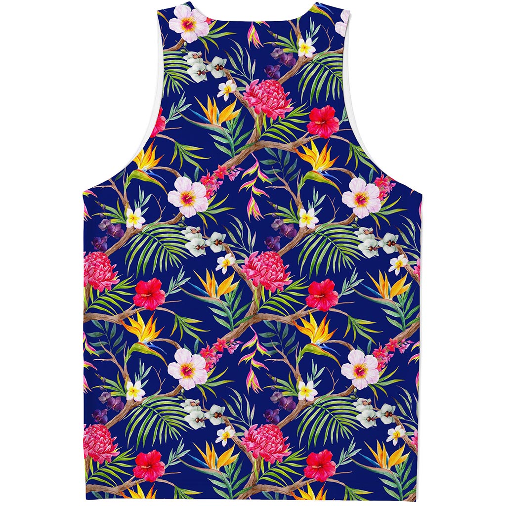 Watercolor Tropical Flower Pattern Print Men's Tank Top